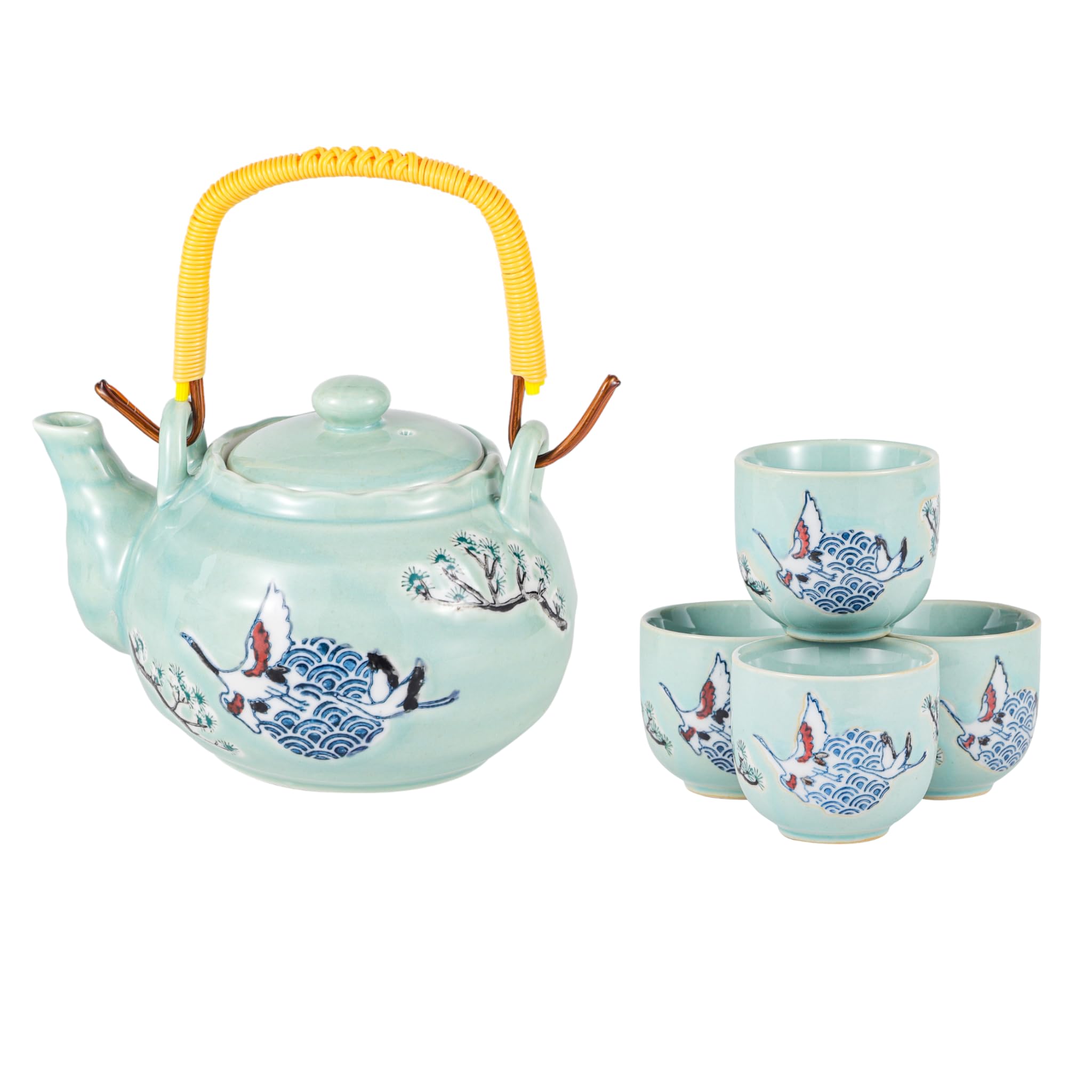 Amazon.com | Japanese Crane Porcelain Tea Set 20 fl oz Teapot with
